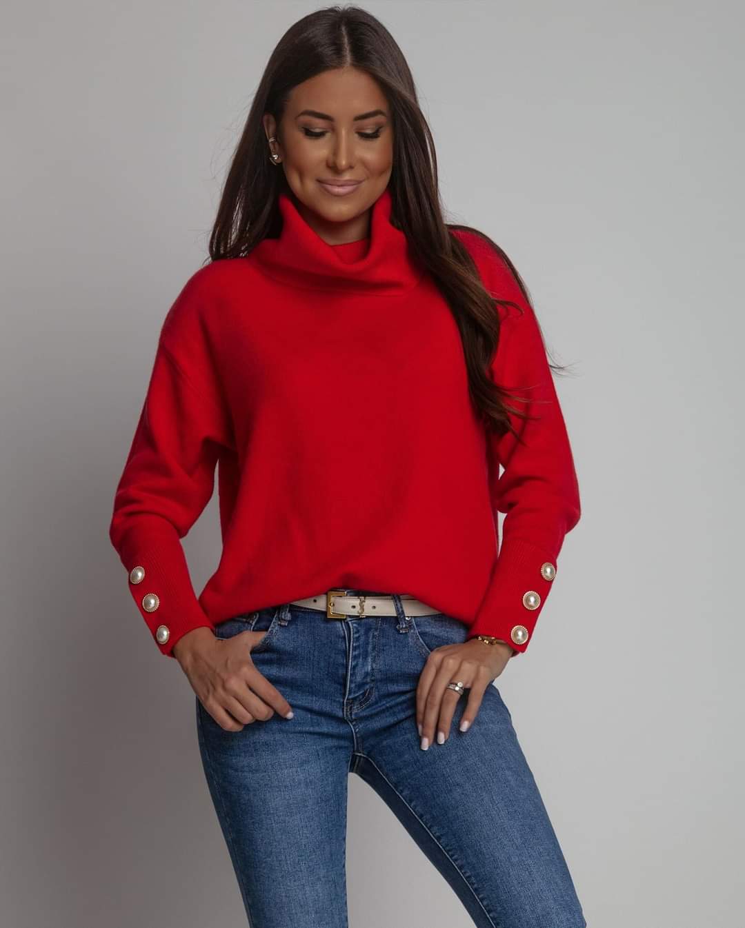 Red Short Roll Neck Jumper Dress Tunic