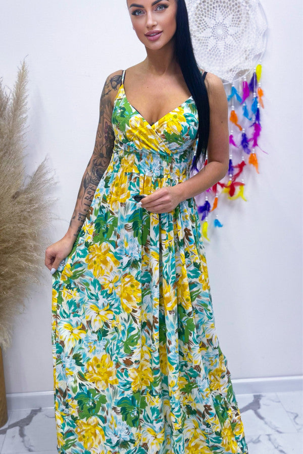 Maxi Summer Cami Yellow Dress Floral Pattern