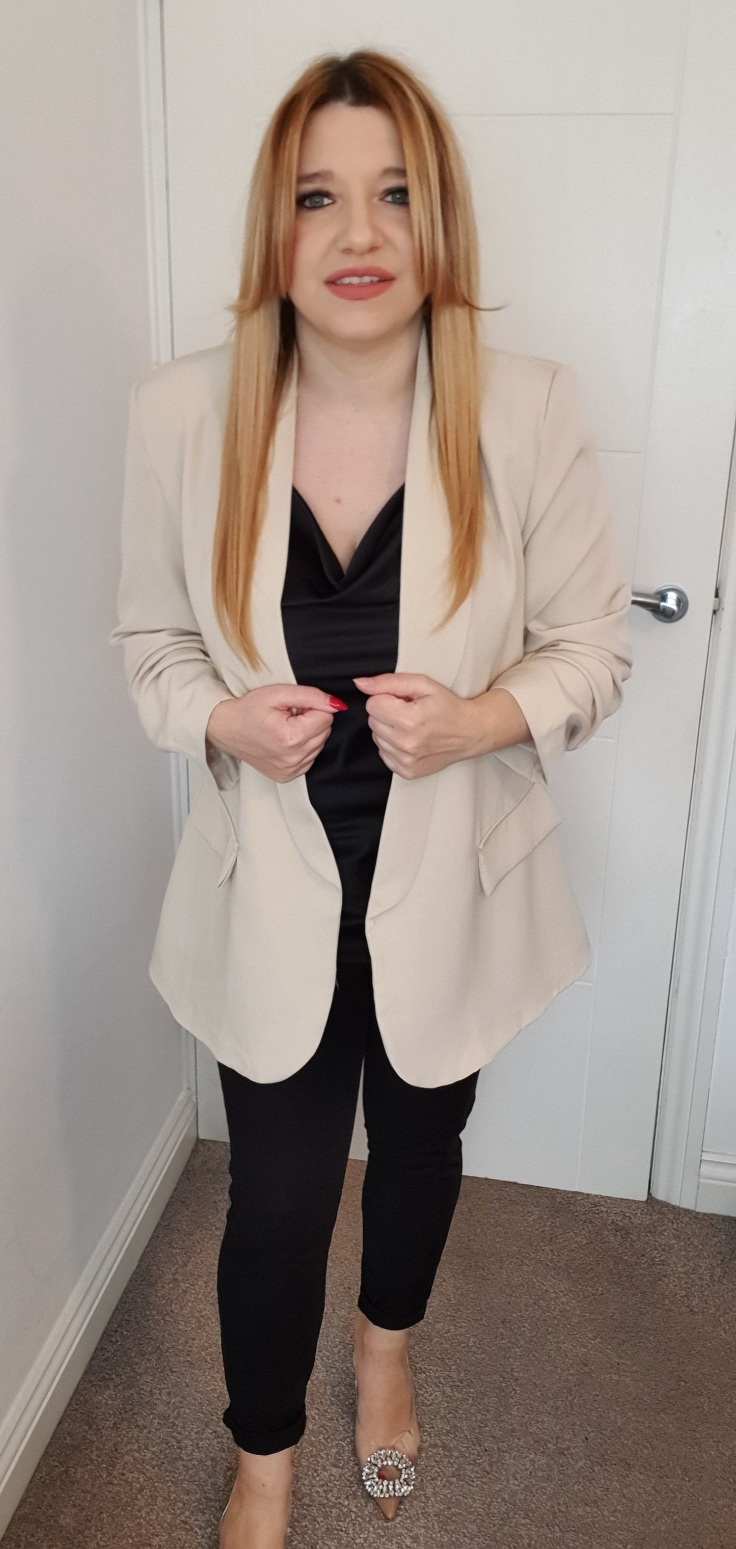Beige Ruched Sleeve Blazer One Size 8-14 UK