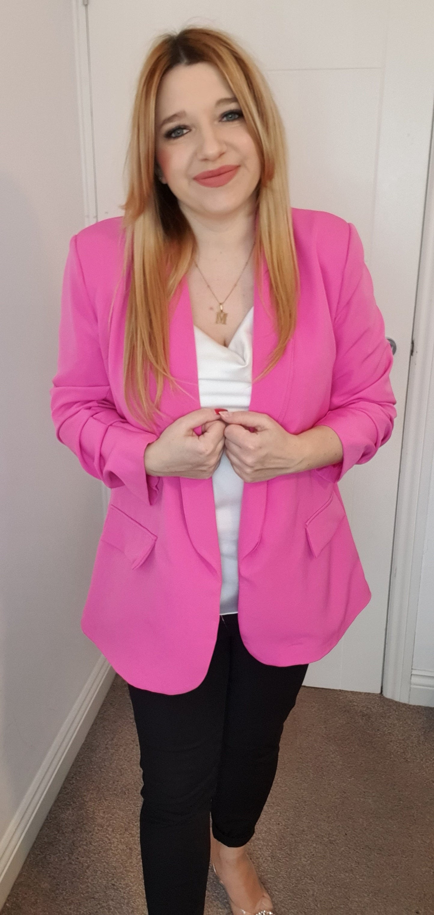 Pink Ruched Sleeve Blazer One Size 8-14 UK