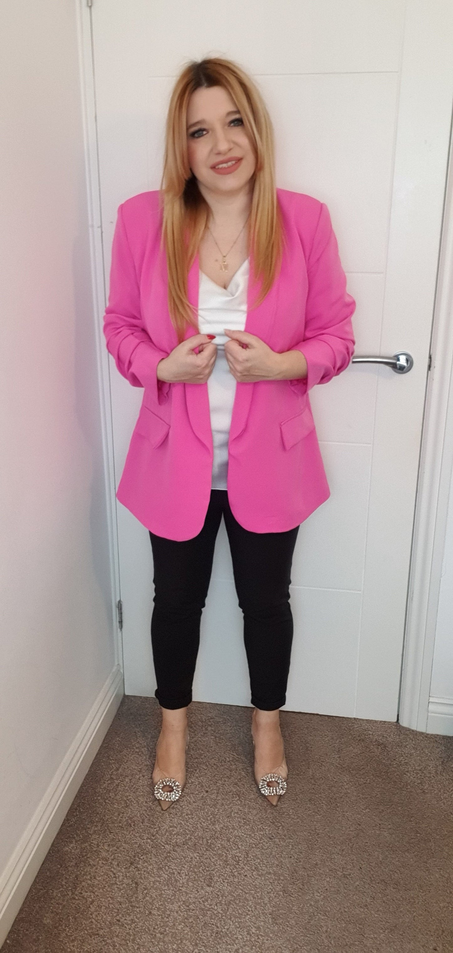 Pink Ruched Sleeve Blazer One Size 8-14 UK