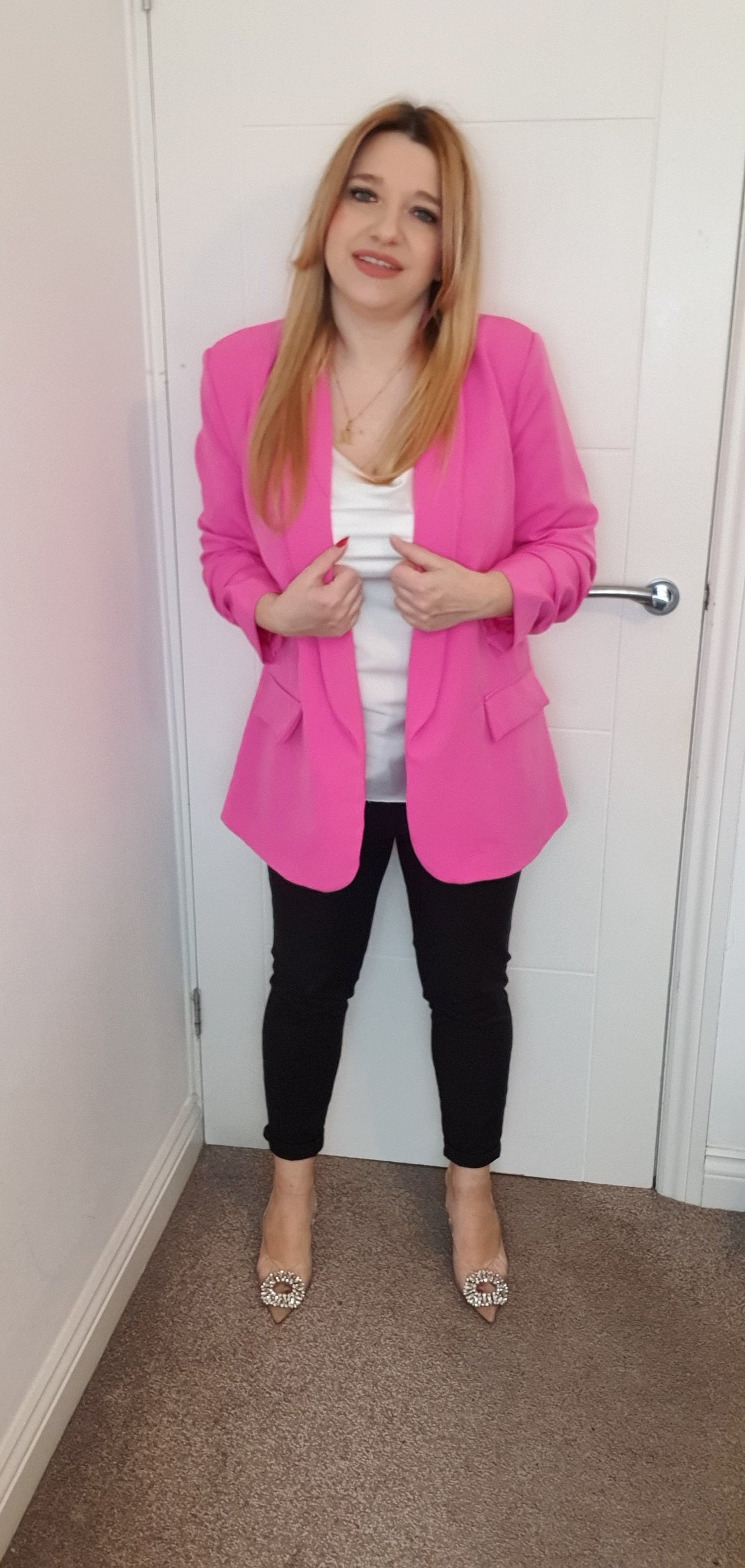 Pink Ruched Sleeve Blazer One Size 8-14 UK