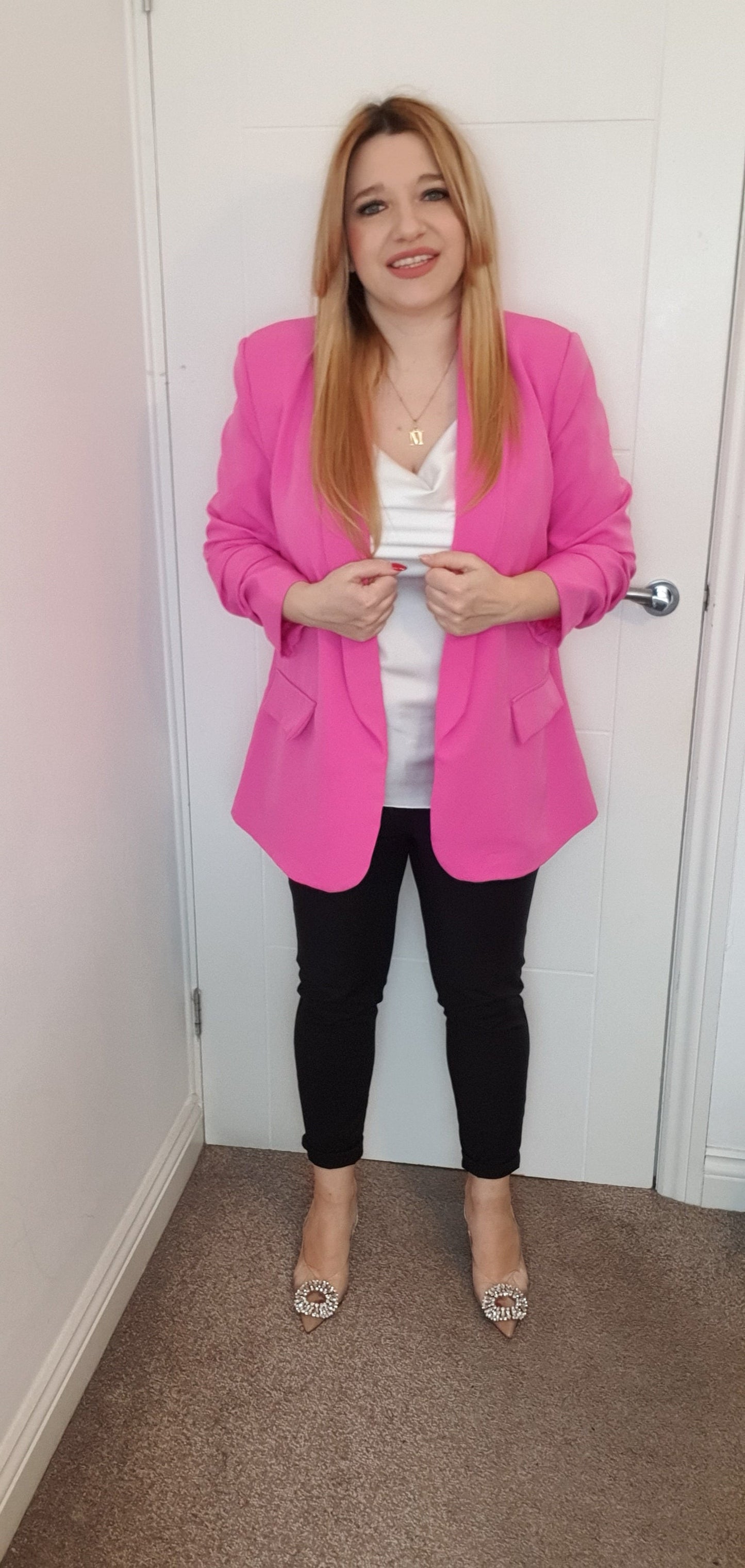 Pink Ruched Sleeve Blazer One Size 8-14 UK