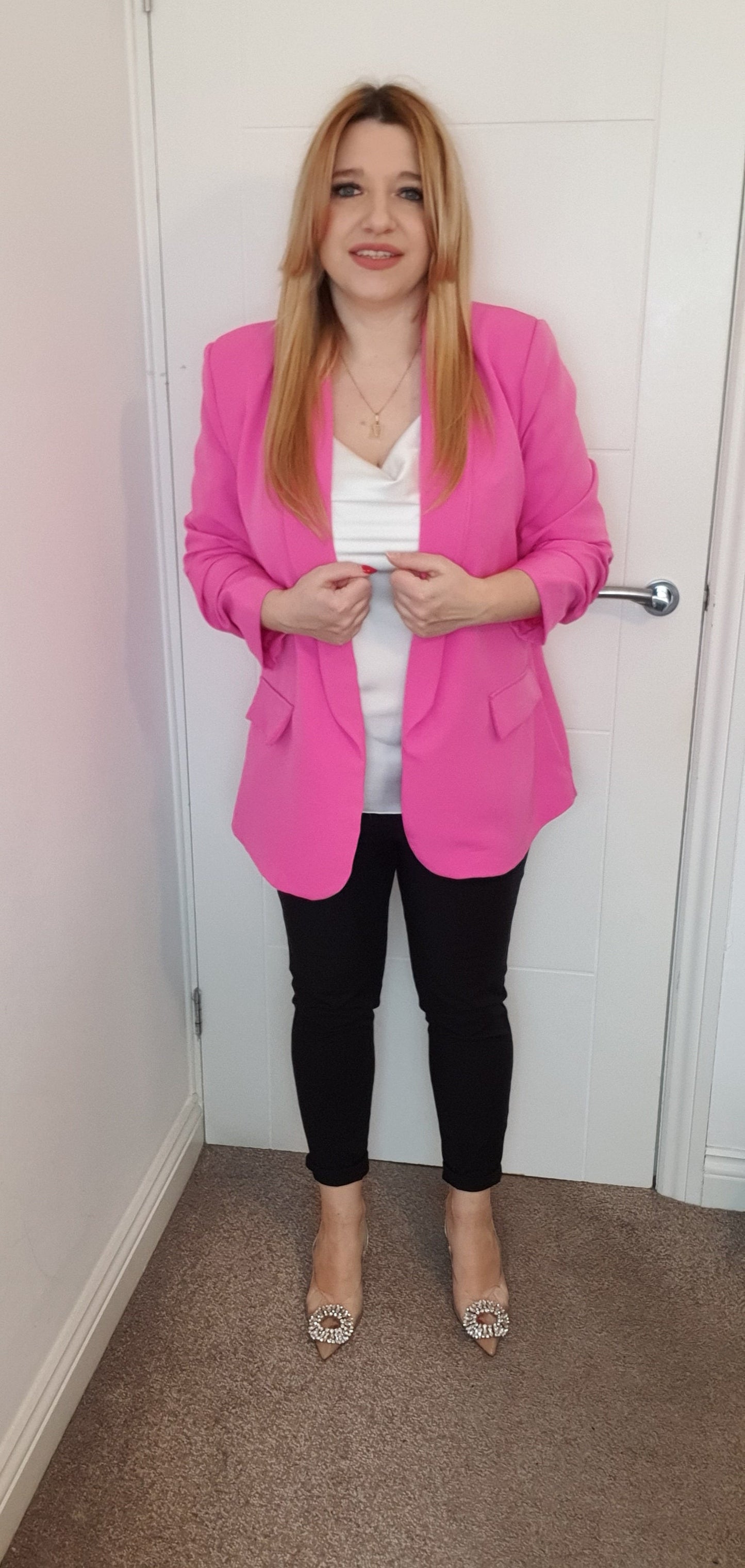 Pink Ruched Sleeve Blazer One Size 8-14 UK