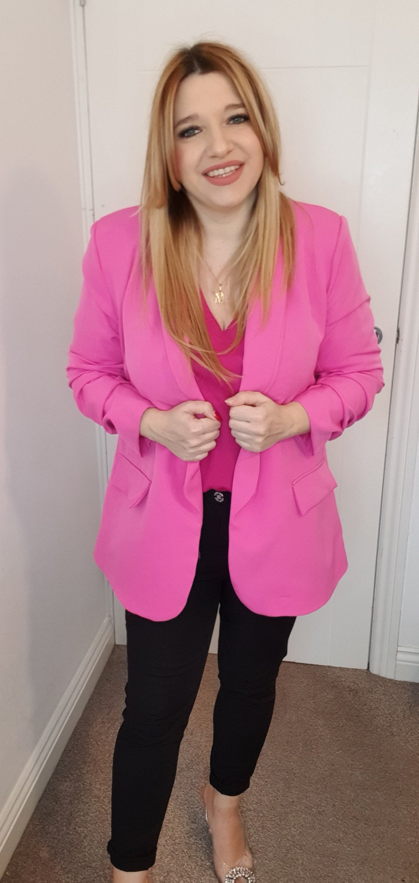 Pink Ruched Sleeve Blazer One Size 8-14 UK