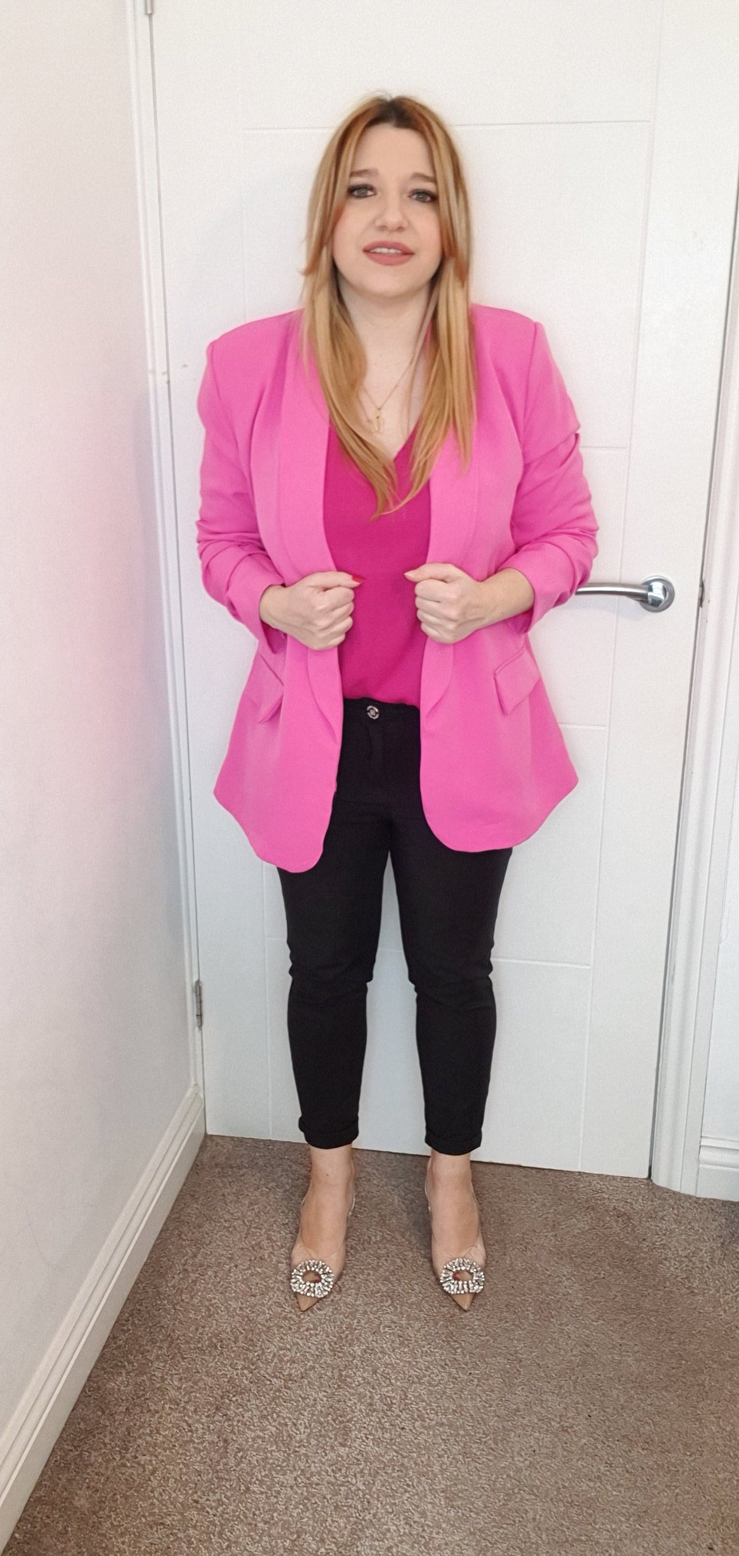 Pink Ruched Sleeve Blazer One Size 8-14 UK