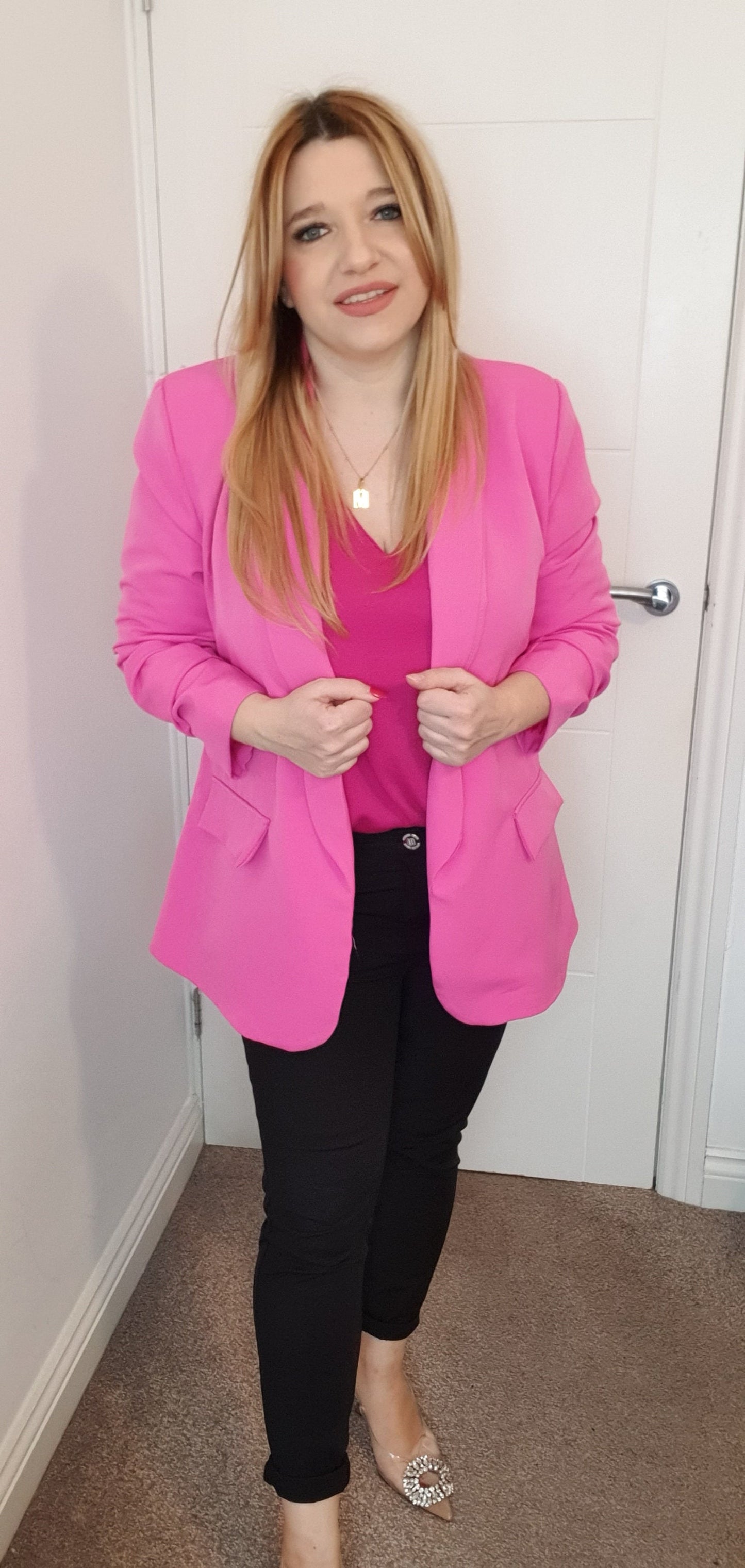 Pink Ruched Sleeve Blazer One Size 8-14 UK