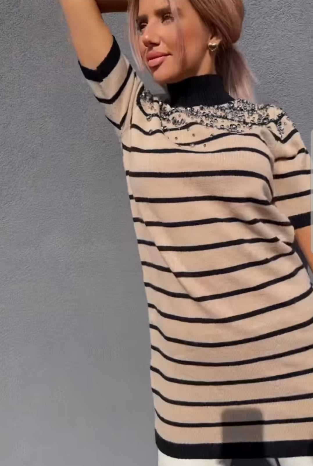 Womens Cappuccino Striped Short Jumper Dress