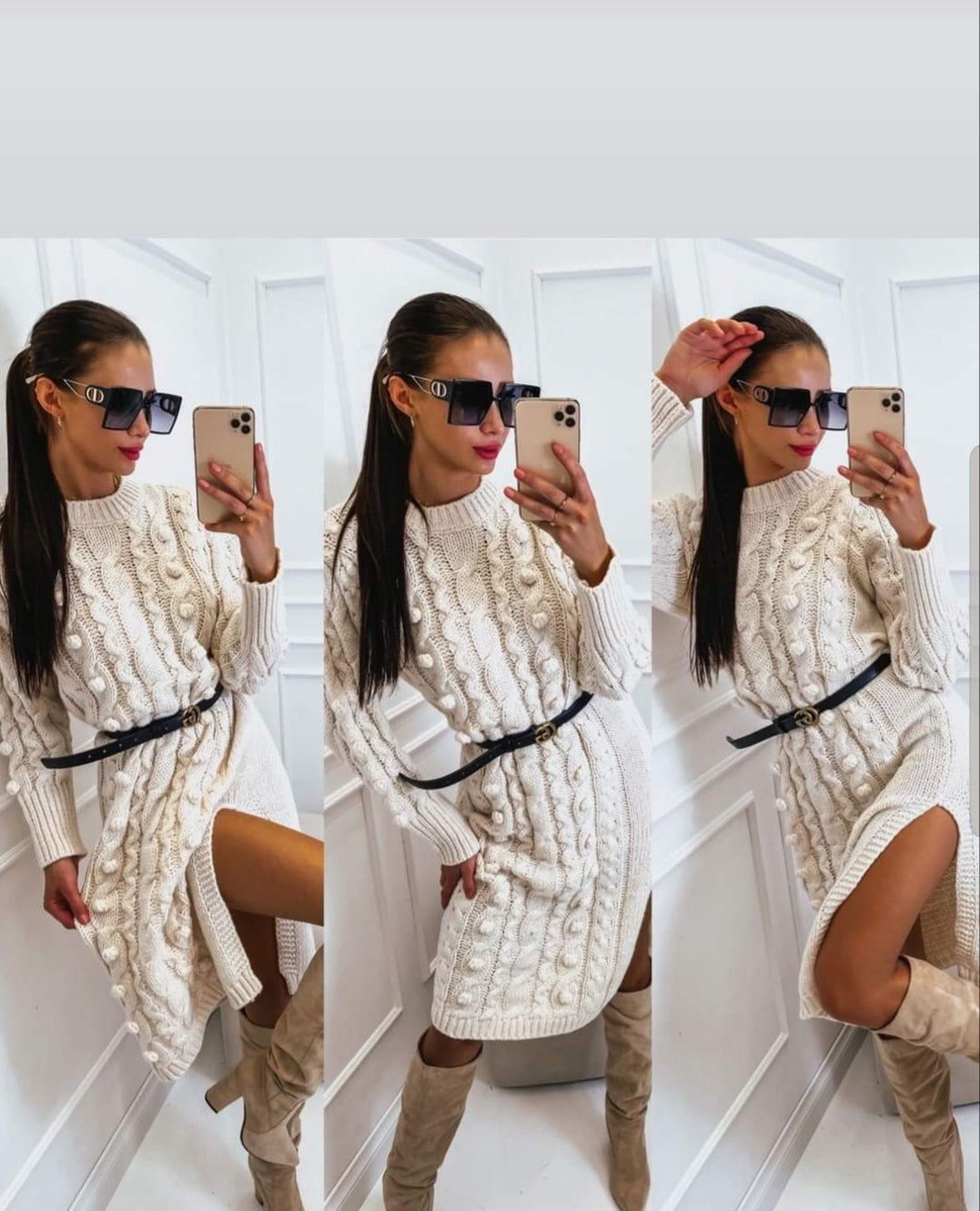 Cream Midi Chunky Jumper Dress
