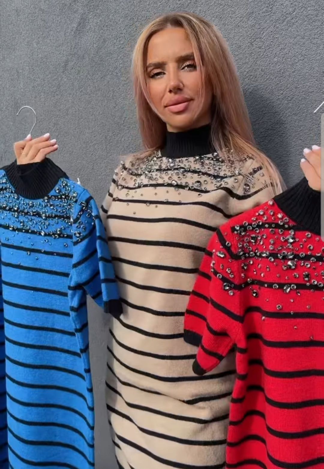 Womens Cappuccino Striped Short Jumper Dress