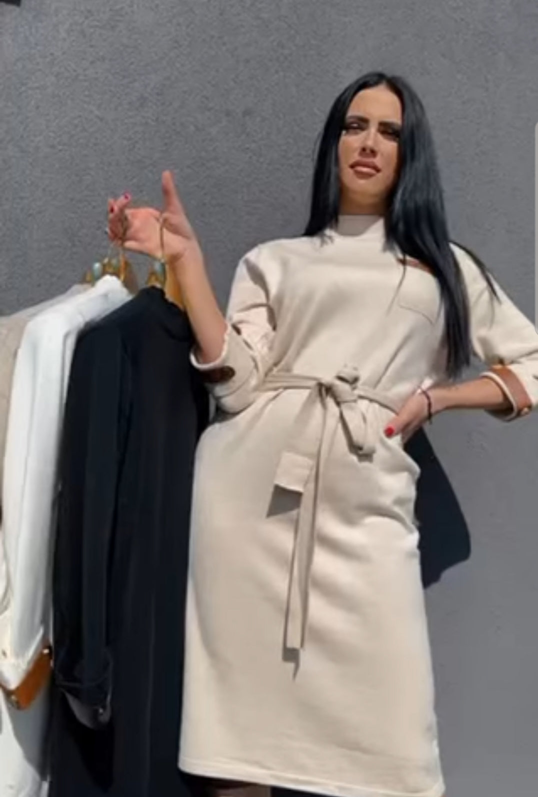 Women's Cream Midi Jumper Dress
