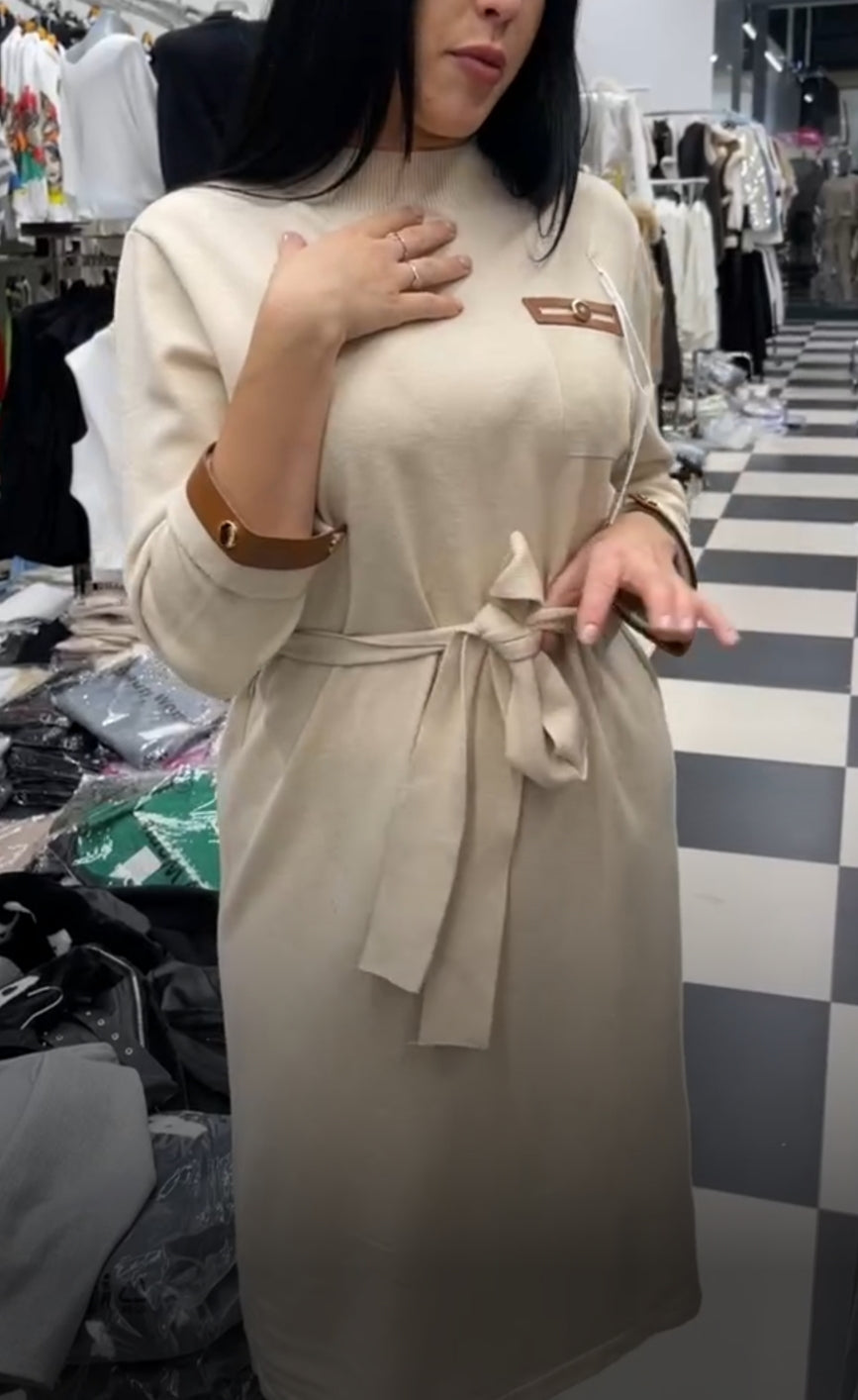 Women's Cream Midi Jumper Dress