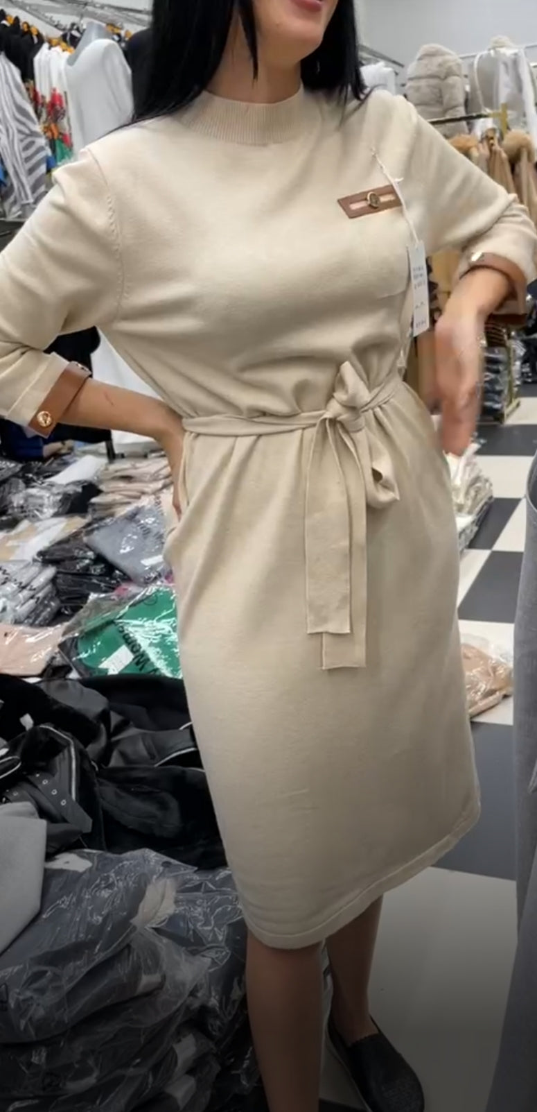 Women's Cream Midi Jumper Dress