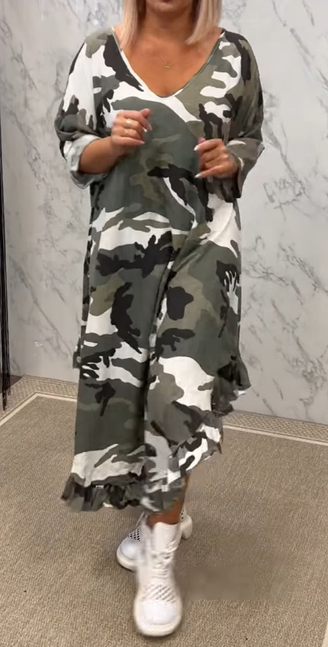 Oversized Maxi Camo Short Sleeve Dress