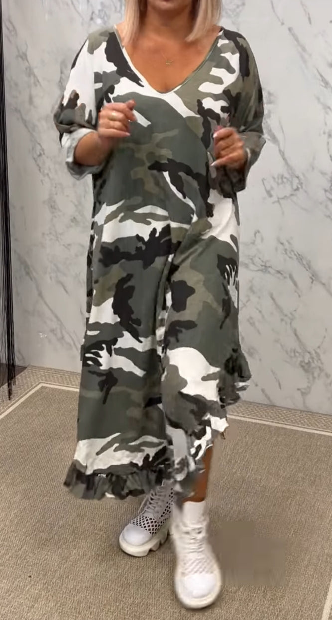 Oversized Maxi Camo Short Sleeve Dress