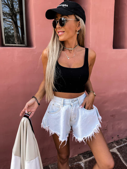 Light Blue Denim High Waist Wide Leg Shorts XS, S, M and L Sizes