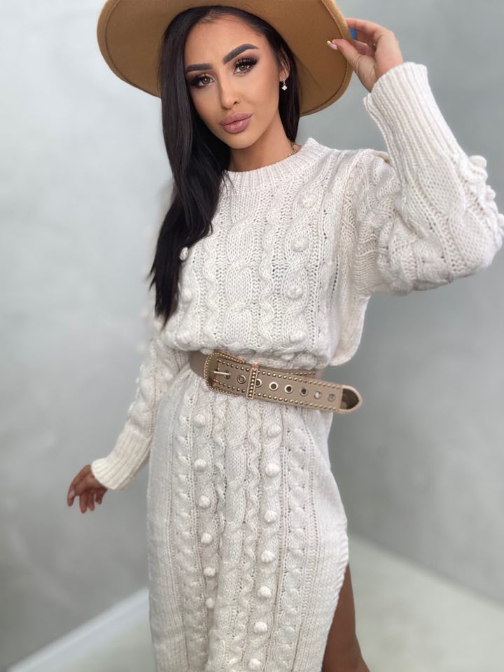 Cream Midi Chunky Jumper Dress