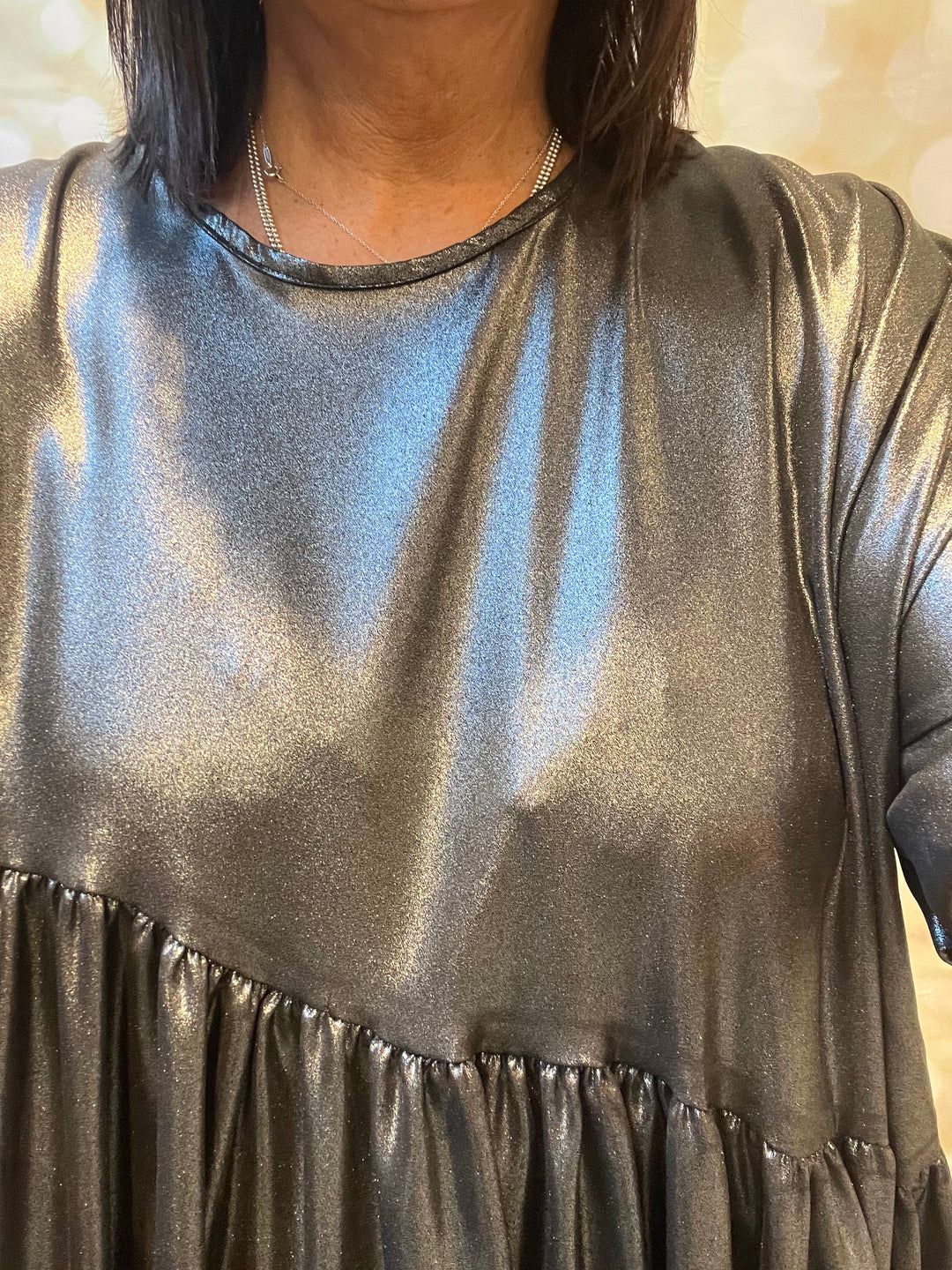 Silver Metallic Mini Swing Dress