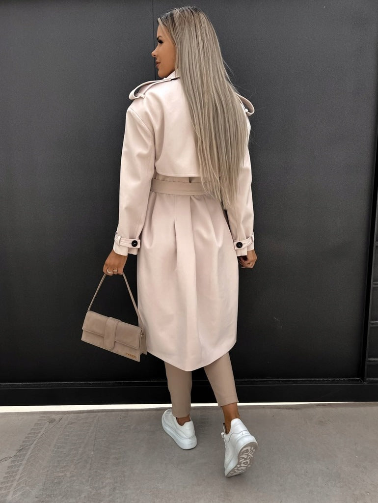 Beige Double Breasted Trench Coat