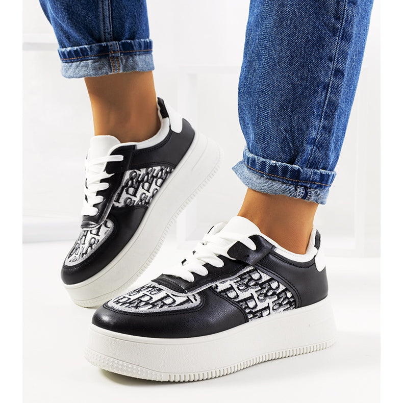 Black and White D Design Platform Trainers