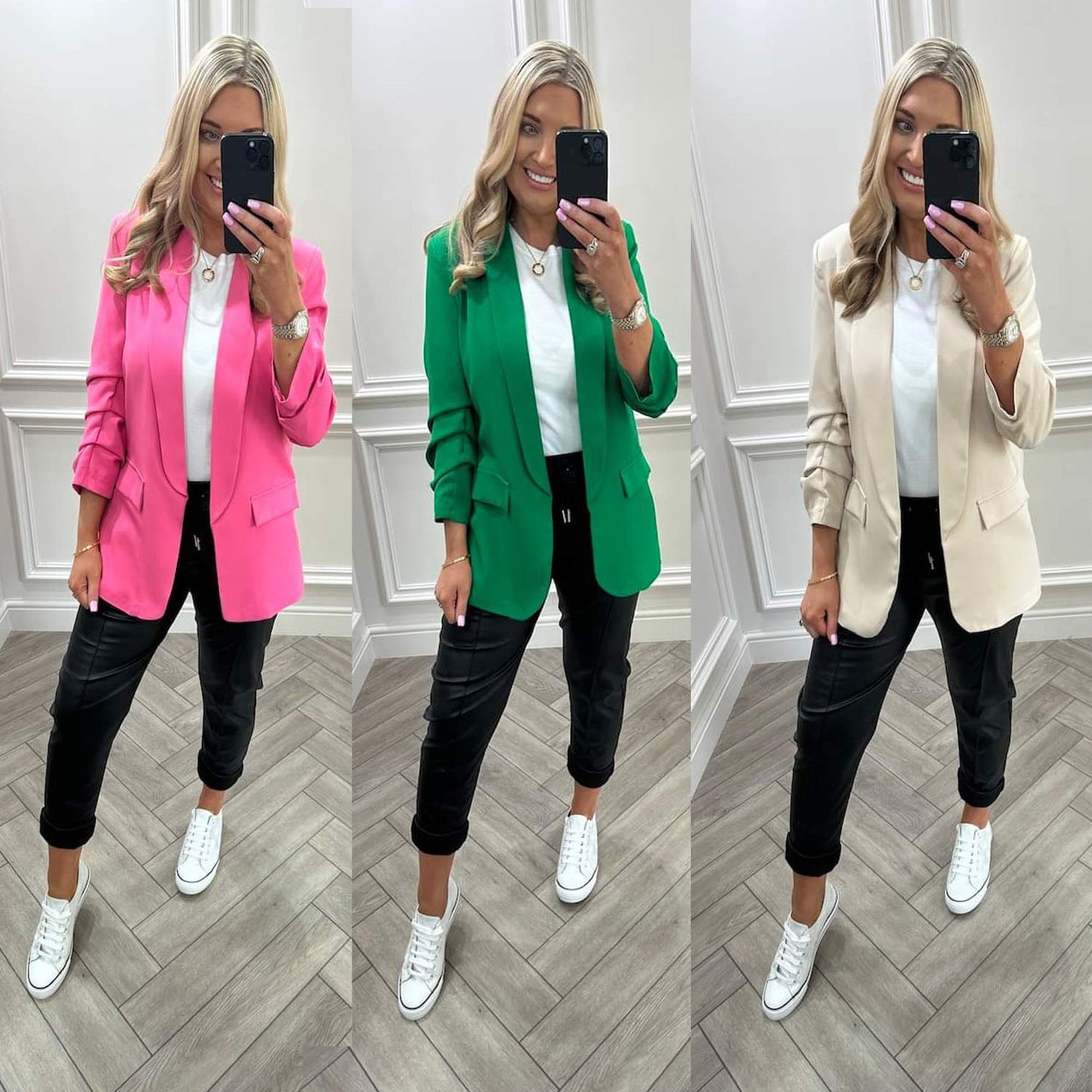Pink Ruched Sleeve Blazer One Size 8-14 UK