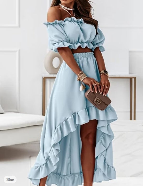 Blue Two Piece Co-ord Set Crop Top And Skirt