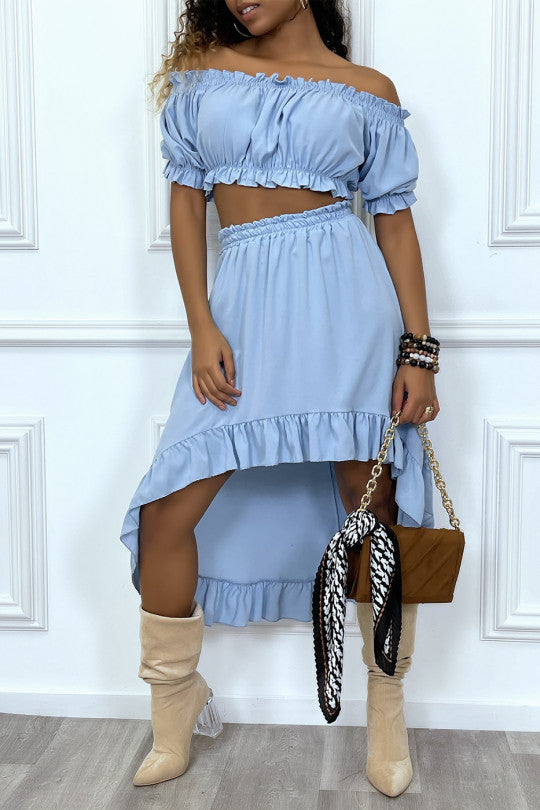 Blue Two Piece Co-ord Set Crop Top And Skirt