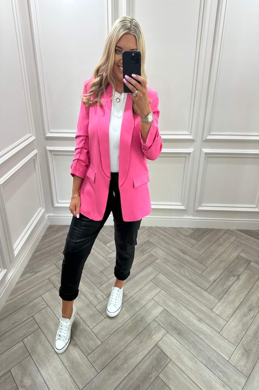 Pink Ruched Sleeve Blazer One Size 8-14 UK