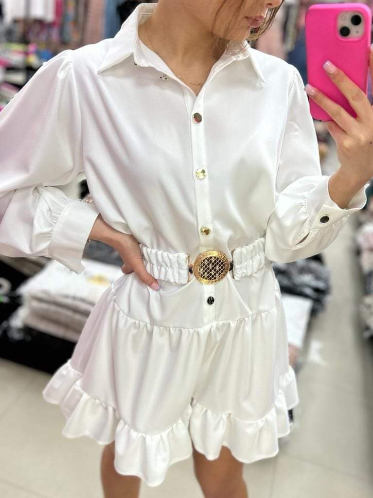 A Line Short Shirt Dress with Belt One Size 8-12 UK