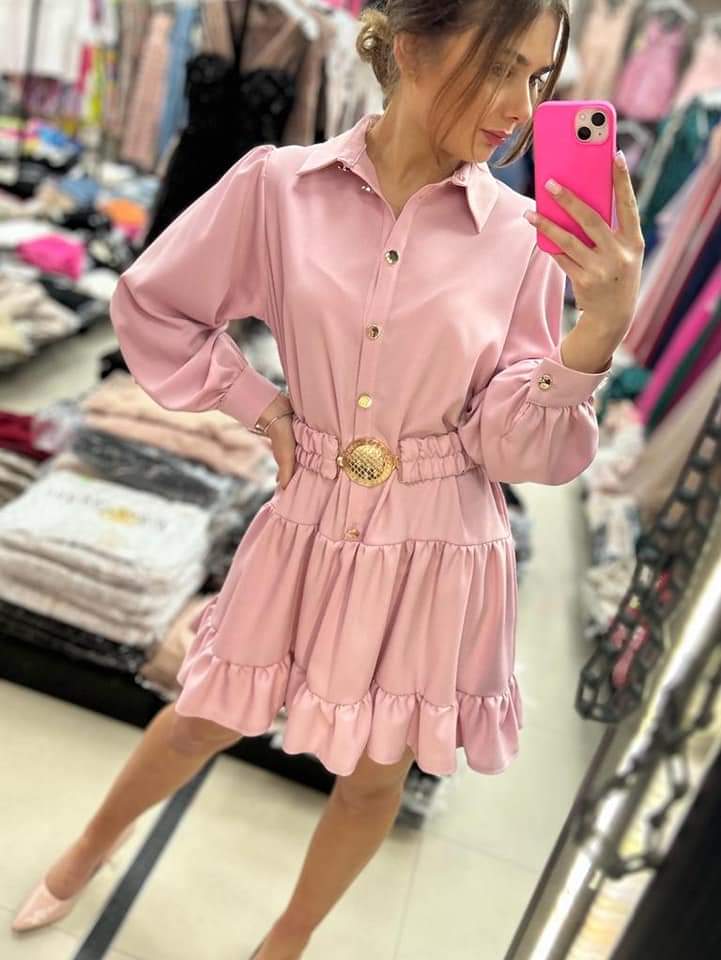 A Line Short Shirt Dress with Belt One Size 8-12 UK