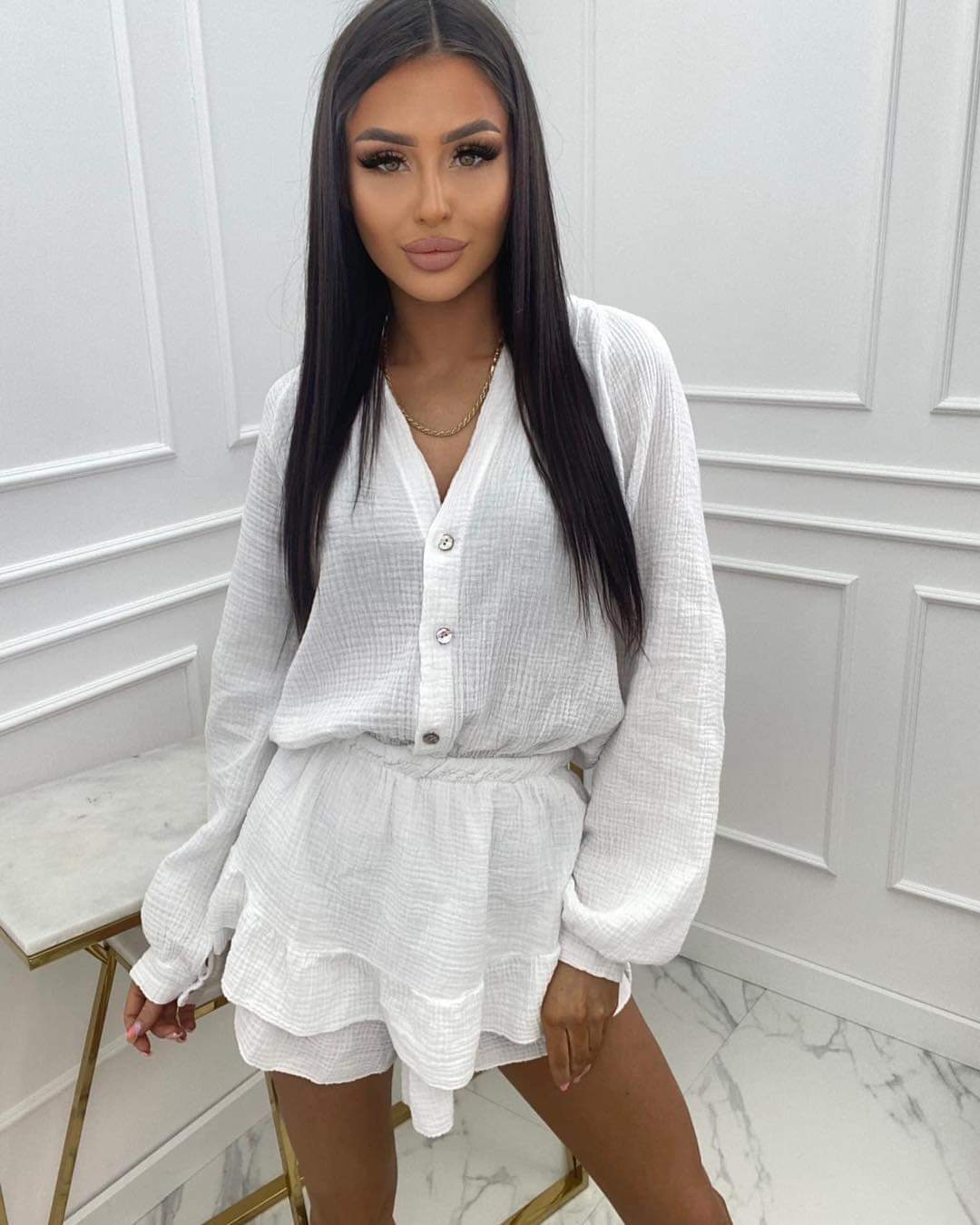 White Muslin Playsuit Shirt And Skort One Size 8-12 UK