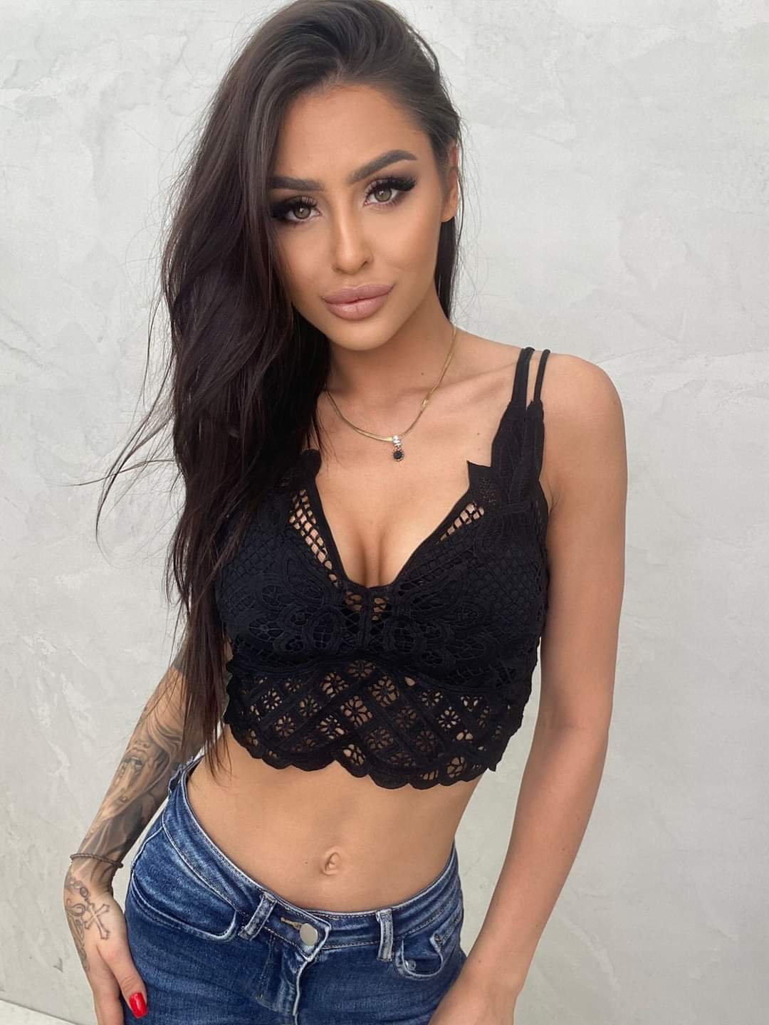 Black Lace Crop Top One Size