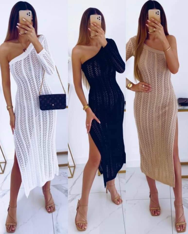 Black Crochet One Sleeve Maxi Dress