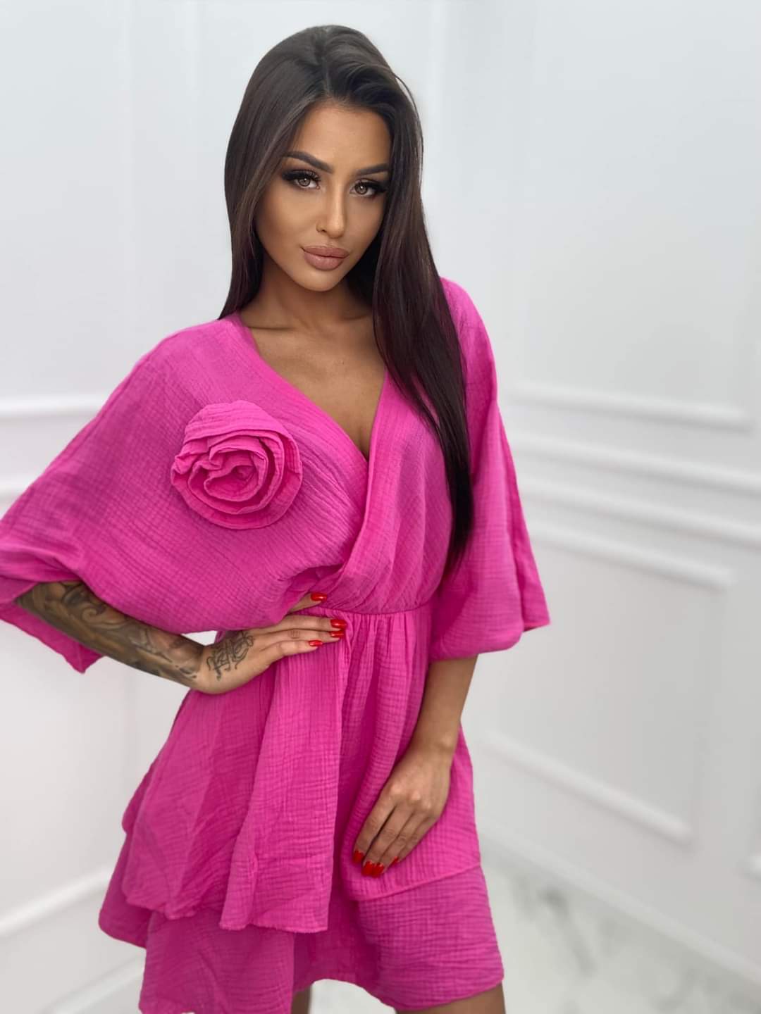 Fuchsia Short Skater Muslin Dress