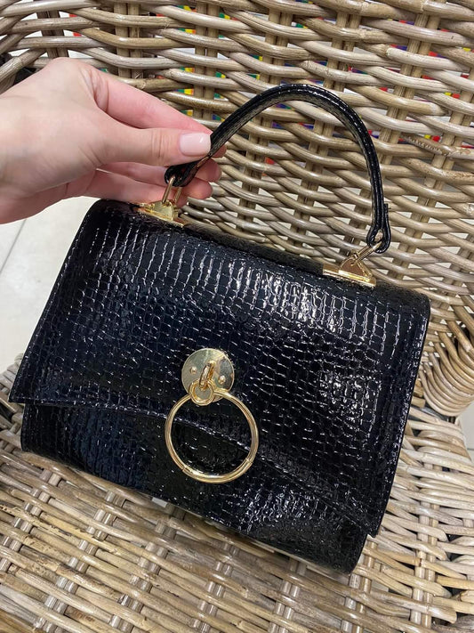 Black Crocodile Embossed Handbag