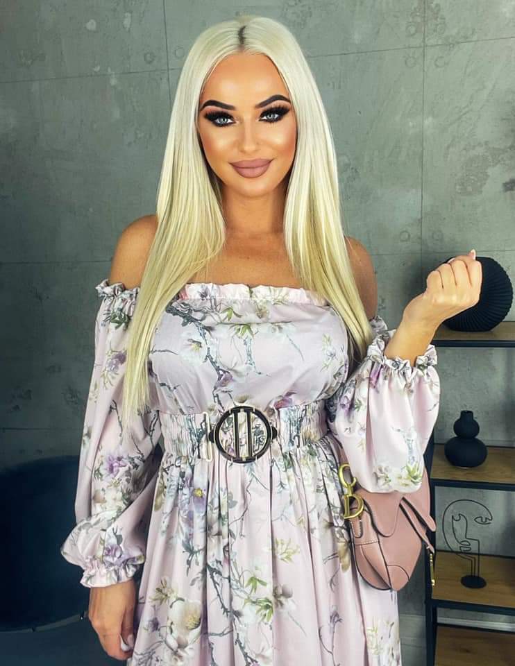 Light Pink Maxi Off Shoulder Dress Floral Pattern