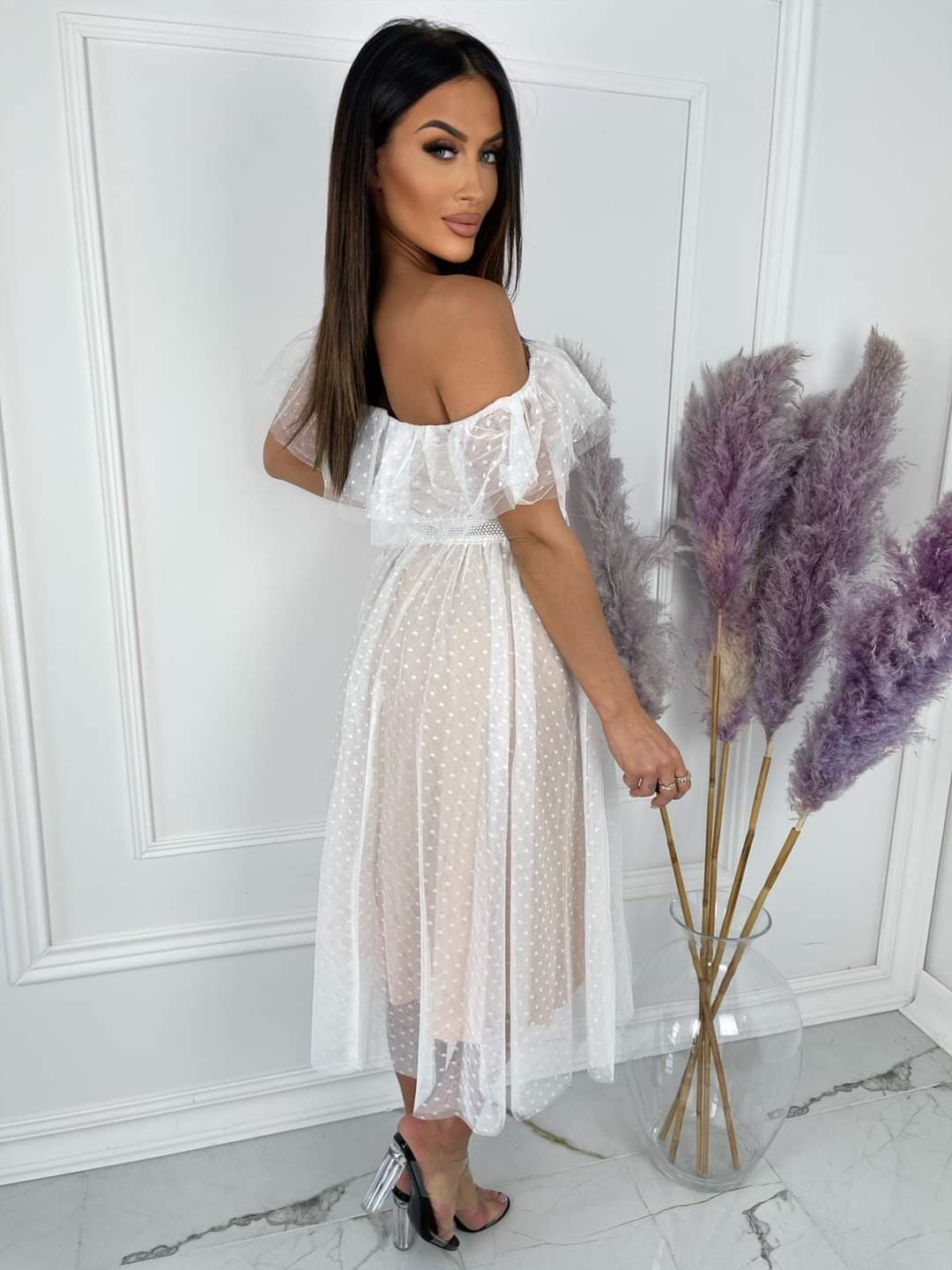 Midi Nude Off Shoulder Tutu Dress