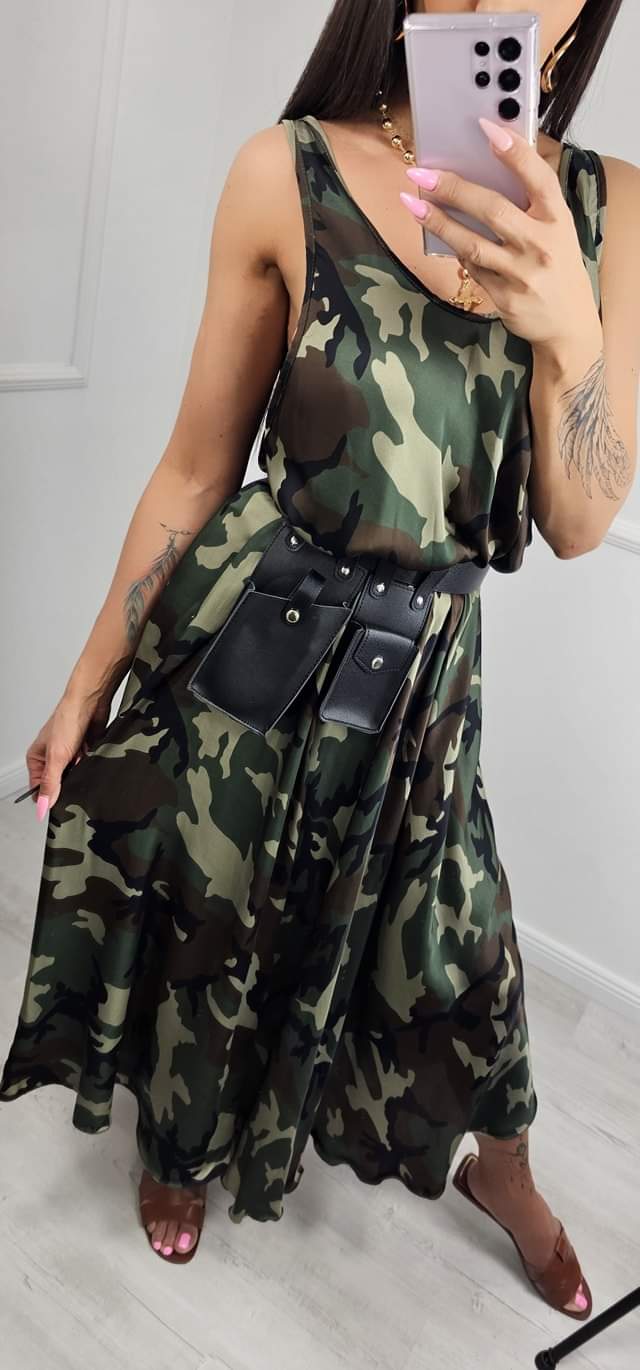 Camouflage Cami A line Maxi Dress Stylenchic