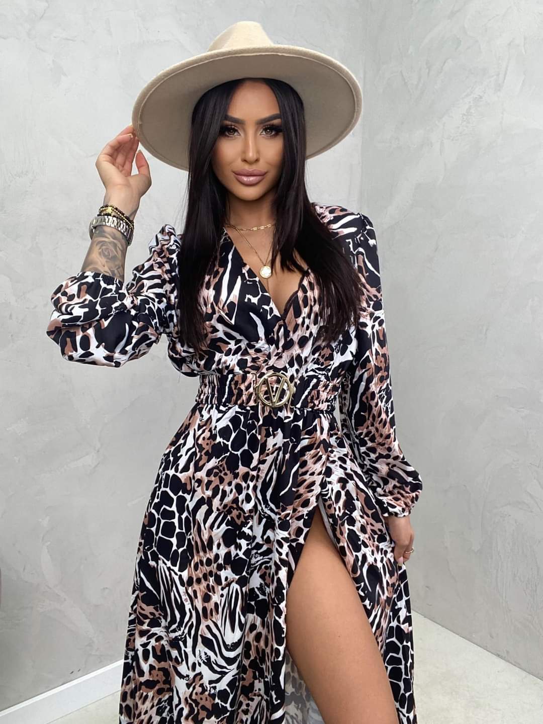 Animal Print Maxi Long Sleeve Dress