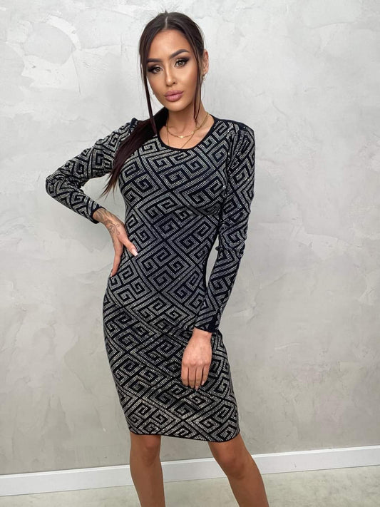 Black Short Jumper Dress With Silver Beads