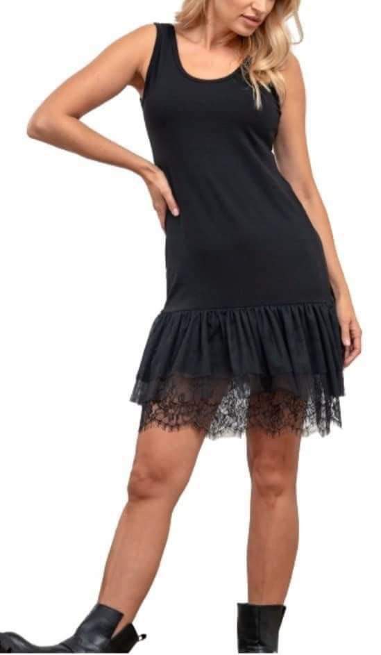 Black Short Strappy Dress With Lace Trim
