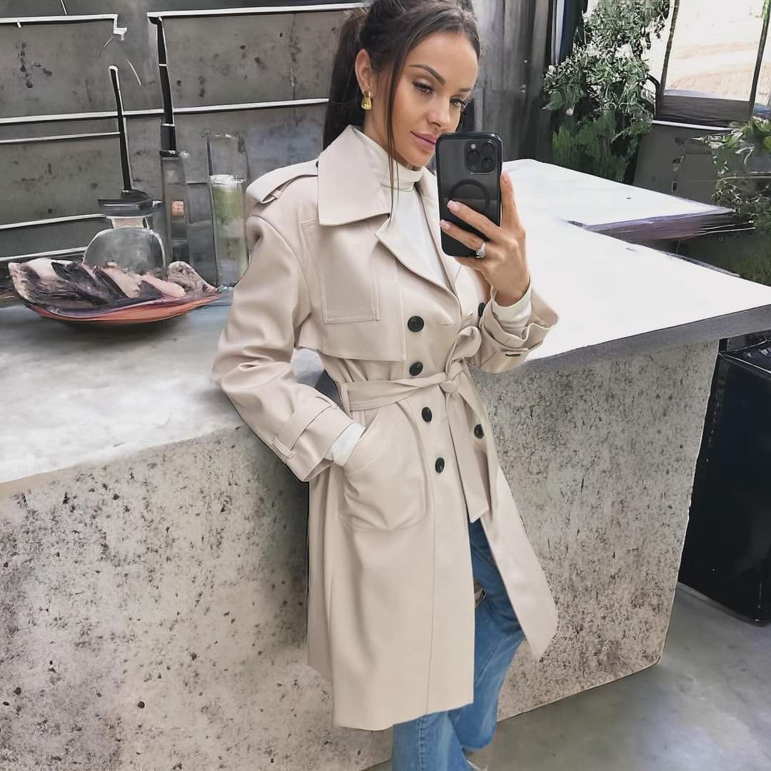 Beige Double Breasted Trench Coat