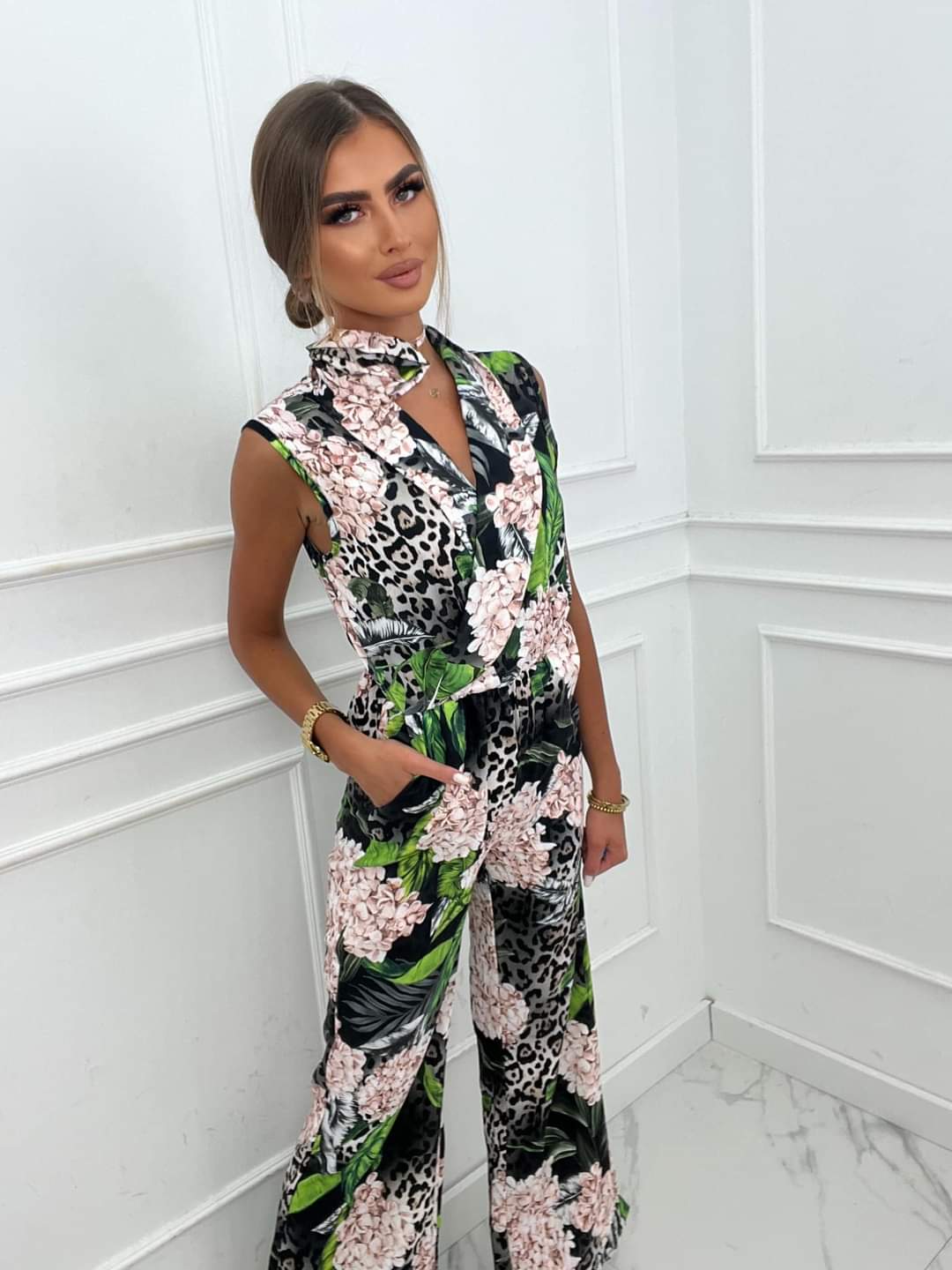 Black Floral Wide Leg Jumpsuit One Size