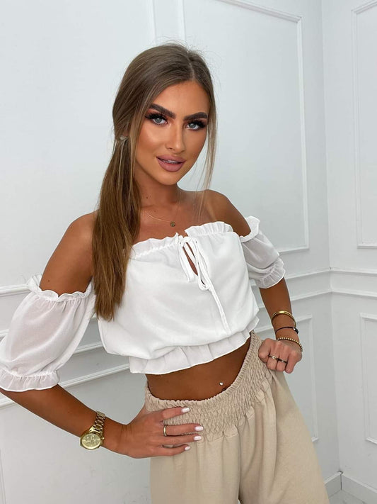 White Off Shoulder Top, Blouse One Size