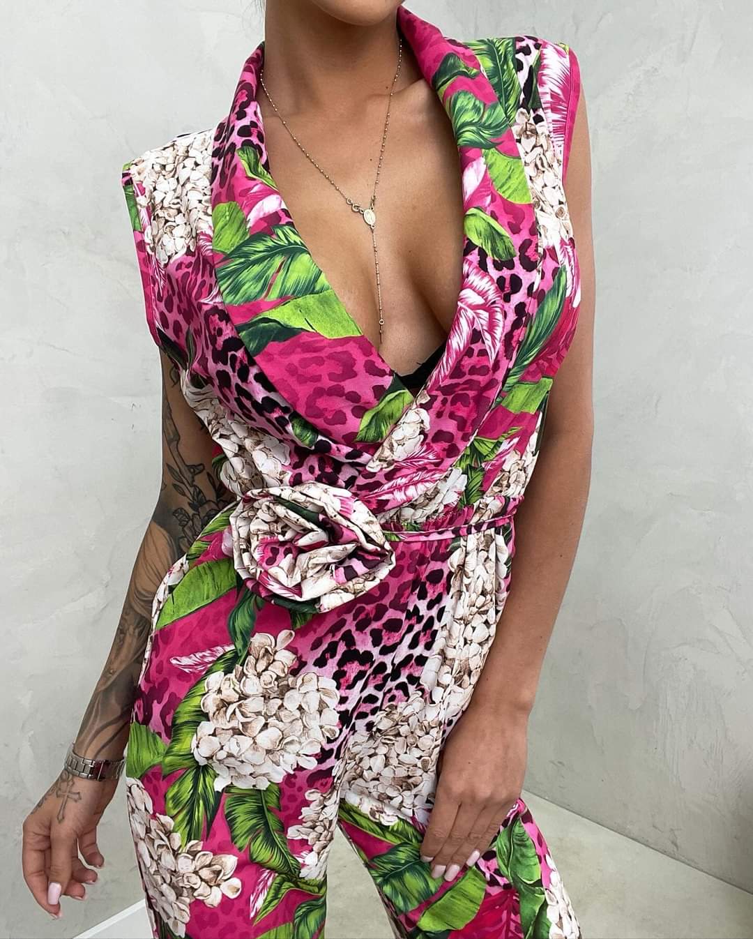 Pink Floral Wide Leg Jumpsuit One Size