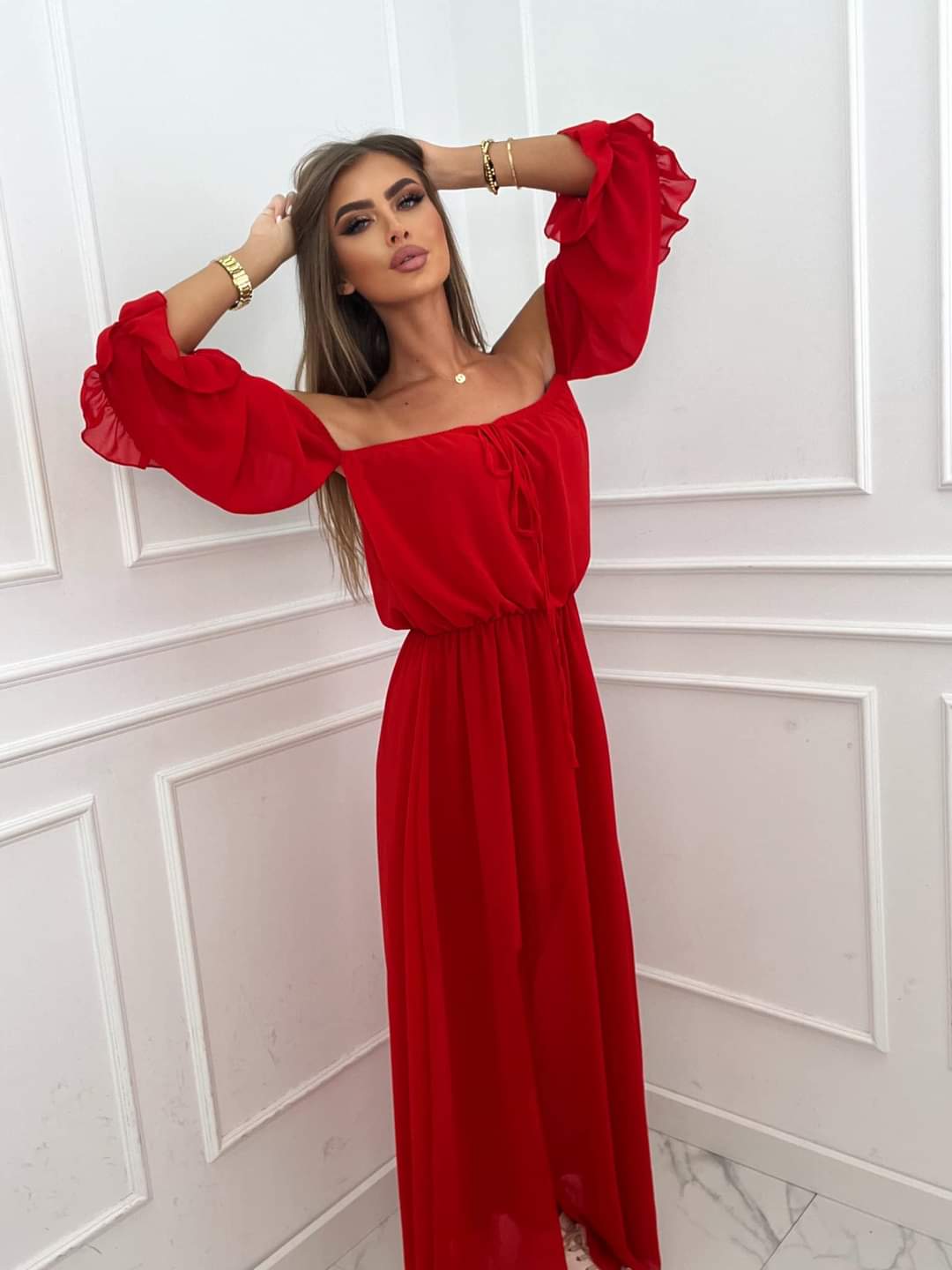 Maxi Red Off Shoulder Dress