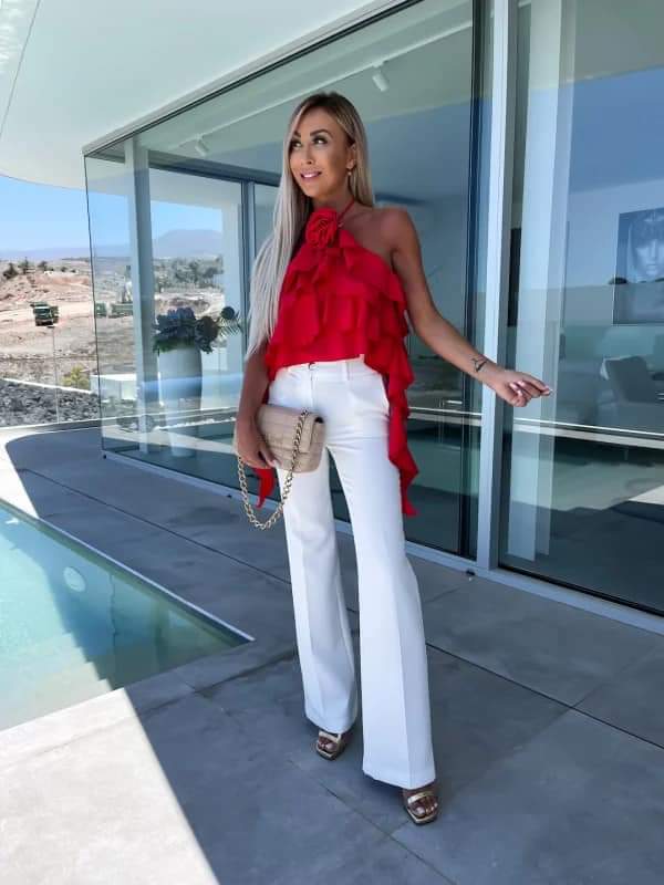 Red Cami Blouse Top With Rose