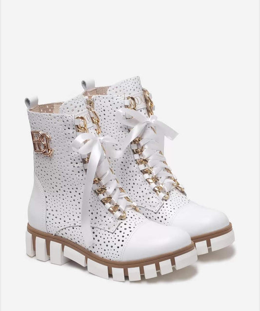 White Leather Mid Calf BOOCI Chelsea Boots