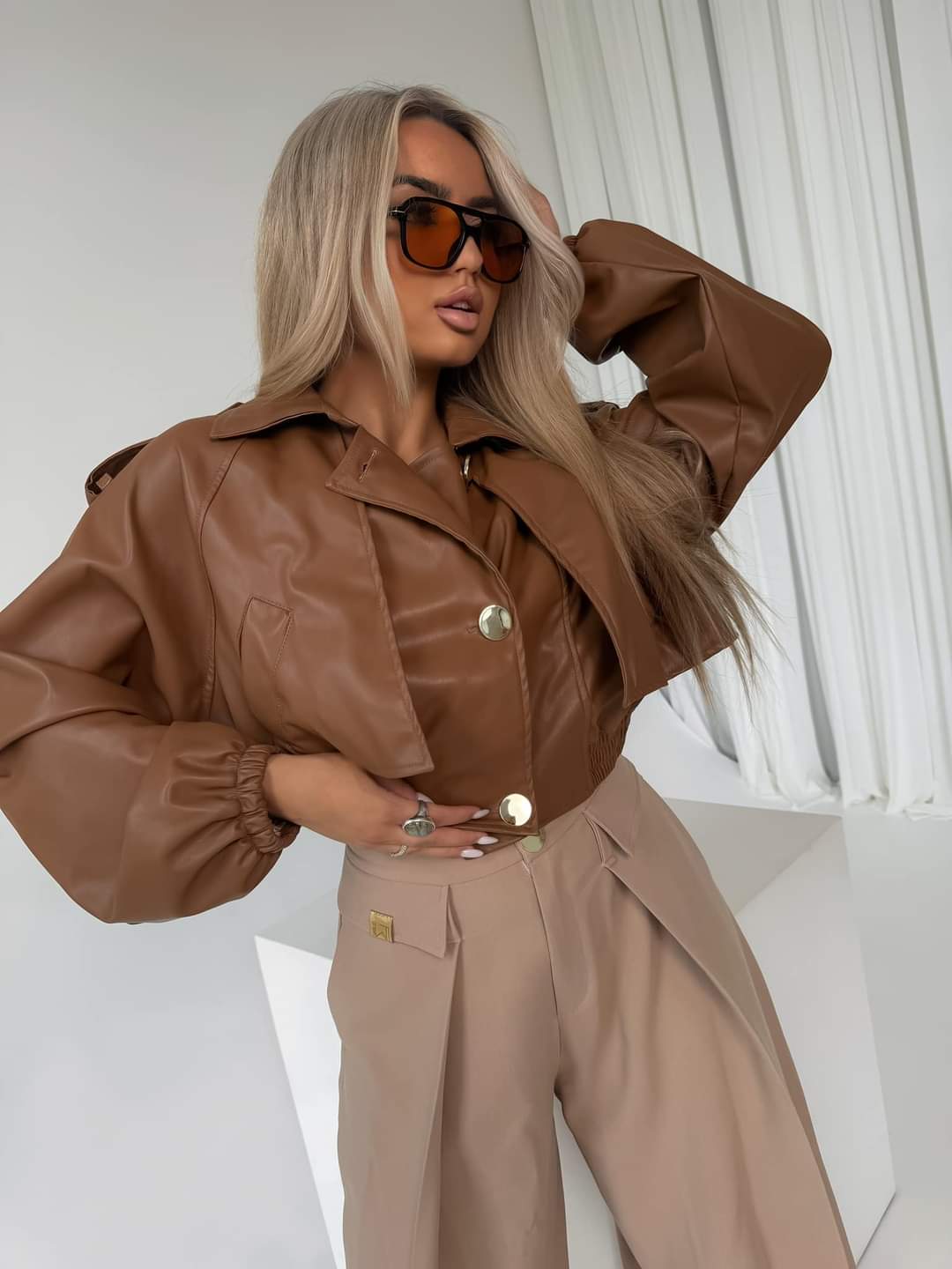 La Monne Toffee Faux Leather Short Jacket One Size