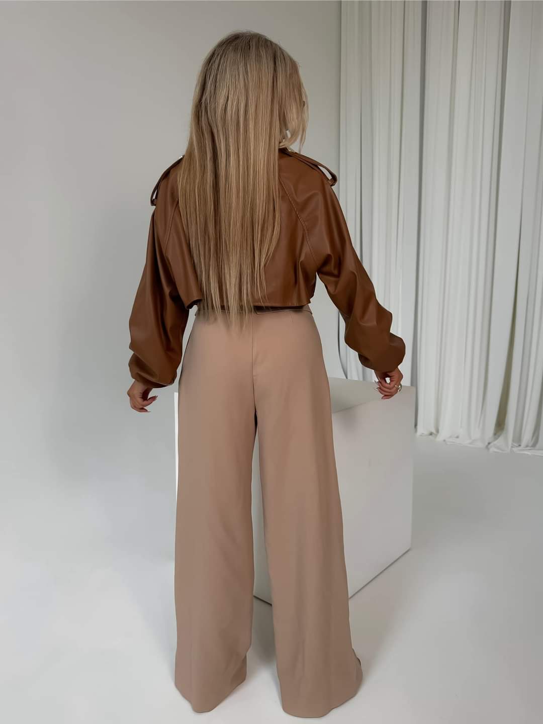 La Monne Toffee Faux Leather Short Jacket One Size